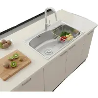 OEM Küchenspüle, Edelstahl 304, 65 x 44 x 20 cm, Einzelbecken, Einbau / Unterbau, Einloch