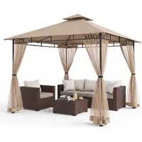 Sekey Pavillon 3×3 m Gartenpavillon Wasserdicht Doppeldach Gartenzelt mit Moskitonetz UV50+ Partyzelt Festzelt