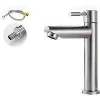 OEM Stainless-Stahl Einzelschlauch-Wasserhahn - Badkammer - Küchen Wasserhahn aus Metall - Moderne Design - Einfaches Wartungs - Installation - Wohnaccessoire - Inklusive 80cm explosionsgeschützter Rohr