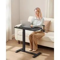 Vasagle Beistelltisch mit Rollen, mobiler Stehtisch, verstellbare Höhe, 2 Getränkehalter, Schlitz für Handy oder Tablet
