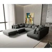 DELIFE Wohnlandschaft Clovis Schwarz Modulsofa mit Hocker