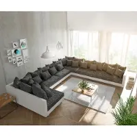 DELIFE Wohnlandschaft Clovis XXL Weiss Schwarz Ottomane Rechts