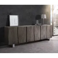 DELIFE Sideboard Live-Edge 220 cm Akazie Platin massiv 6 Türen