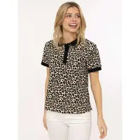Zwillingsherz Poloshirt "Leo" mit Leomuster, kontrastierender Knopfleiste, kurzarm