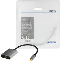 Logilink CUA0103, USB 3.2 Gen1 Type-C, HDMI-A, 0,15 m, Schwarz, Grau