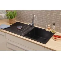Respekta Küchenspüle Einbauspüle Spüle Granit Massiv 100 x 50 Schwarz Almonto