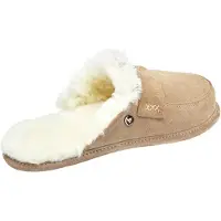 Vanuba Abby Lammfell Pantoletten Damen Schuhe - Badelatschen Damen Hausschuhe - Leder Wolle Pantoffeln Damen - Bequeme Schuhe Damen Lammfell-Hausschuhe - 41 EU Beige/Weiss