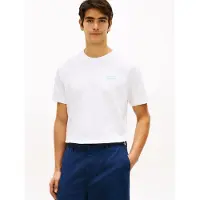 Tommy Hilfiger T-Shirt "PALM PHOTO PRINT", Damen, Gr. XL, weiß, Single Jersey, Obermaterial: 100% Baumwolle, regular fit, Rundhals, Shirts T-Shirt, mit Fotoprint hinten