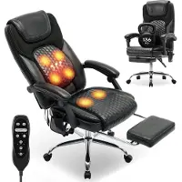 COLAMY ergonomischer Massagesessel mit 6 Massagepunkten, 3-stufiger Lendenheizung, Neigung 94–125° und ausziehbarer Fußstütze, Schwarz