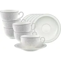 Villeroy & Boch Tasse "Cappuccinotassen mit Untertassen Gray Pearl 310 ml 6er Set weiß", weiß, B:18,5cm H:9,3cm Ø:18,5cm, Porzellan, Trinkgefäße, Tasse, Spülmaschinengeeignet, Mikrowellengeeignet
