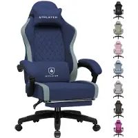 GTPLAYER Gaming Stuhl Ergonomischer Gaming Sessel Schreibtischstuhl PC Gamer Racing Stuhl mit Stoffoberfläche, Federsitzkissen, Verbindungsarmlehnen, mit Fußstütze bis 153 kg belastbar