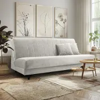 Imoebel 24 Sofa IRA, Wohnzimmer, modernes Schlafsofa Couch 3-Sitzer Sofa freistehendes Polstersofa Bettkasten 232 cm KLIK-KLAK-Mechanismus Creme Cloud 03