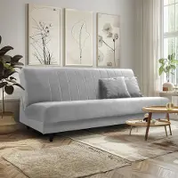Imoebel 24 Sofa IRA, Wohnzimmer, modernes Schlafsofa Couch 3-Sitzer Sofa freistehendes Polstersofa Bettkasten 232 cm KLIK-KLAK-Mechanismus Aschegrau Cloud 81