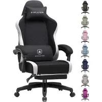 GTPLAYER Gaming Stuhl, Ergonomischer Gamer Stuhl aus Stoff mit Lendenwirbelstütze, PC-Stuhl mit verbreiterter Rückenlehne, Belastbar bis 150 kg, Schwa