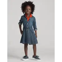 Ralph Lauren für Mädchen. 312698860001 Hemdblusenkleid aus Baumwoll-Denim mit Taillengürtel (2), Blau, Lässig, Baumwolle, Kinderbekleid
