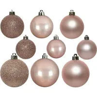 Décoris 30 Weihnachtskugeln Kunststoff Glanz-Matt-Glitter sortiert puderrosa (roze)