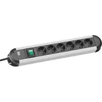 Bachmann PRIMO Steckdosenleiste 6x Schutzkontakt, Aluminium, mit Schalter, 1,75 m