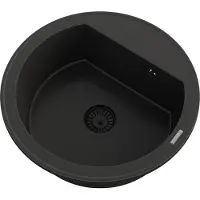 Granitan - Granitspüle - Küchenspüle - 49x49x18 cm - Schwarz - mit Siphon - rund - ARNO
