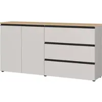 Germania Sideboard "Cormano", weiß (kaschmir, lindberg, eiche, nachbildung), B:180cm H:91cm T:41cm, Holzwerkstoff, Sideboards, Sideboard, Sideboard mit zwei Türen und drei Schubkästen