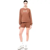 EA7 für Damen. 7W000974_AF13135 T-Shirt und Shorts Set aus braunem elastischem Baumwollstrick (M), Lässig, Heimtextilien, Baumwolle