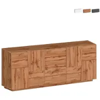Web Furniture Moderne Wohnzimmerschrank Anrichte mit 3 Schubladen und 2 Türen, 220x44x86 cm, Margaux - Eiche