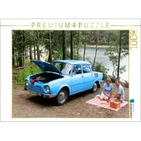 CALVENDO Puzzle Mit dem Skoda zum Picknick am See in der DDR | 1000 Teile Lege-Größe 64 × 48 cm Foto-Puzzle für glückliche Stunden