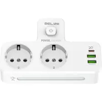Beline Steckdosenleiste Mit Led-Hintergrundbeleuchtung 2Xusb-A/Usb-C/2Xac Weiß