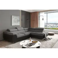 Fun-Möbel Couchgarnitur JADE Schwarz-Grau mit Schlaffunktion Ottomane Rechts
