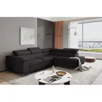 Fun-Möbel Couchgarnitur JADE Stoff Schwarz mit Schlaffunktion Ottomane Rechts
