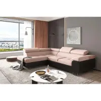 Fun-Möbel Couchgarnitur JADE Schwarz-Beige mit Schlaffunktion Ottomane Links
