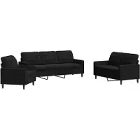 vidaXL 3-tlg. Sofagarnitur mit Kissen Schwarz Samt