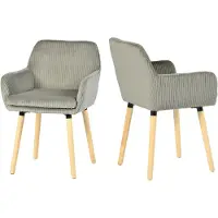 Meubles Cosy 2er-Set Esszimmerstühle im skandinavischen Stil mit Holzbeinen und Armlehnen aus grauem Cord – ELIA