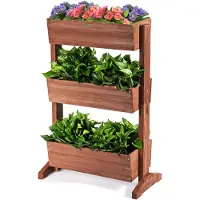 Costway 71x38x105cm vertikales Hochbeet mit 3 Etagen, 3 verstellbaren Pflanzkästen&Ablauflöchern, Blumenbeet Gartenbeet Tannenholz Blumenkasten Braun