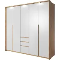 3Xeliving Kleiderschrank, Weiß + Goldene Eiche, 229, 4 x 215, 5 x 65 cm