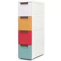 Costway Nischenschrank schmal mit Rollen, Nischenregal, Nischenwagen mit 4 Schubladen, Badrollwagen für Bad, Klassenzimmer, 42 x 19 x 74 cm, Bunt