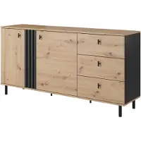 3Xeliving Kommode, Eiche Artisan + Schwarz Anthrazit, 165, 1 x 82, 2 x 40 cm