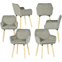 Meubles Cosy 6er-Set Esszimmerstühle im skandinavischen Stil mit Holzbeinen und Armlehnen aus grauem Cord – ELIA