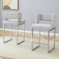 Great han Barstuhl 2er Set Hellgrau Nordic Style Modernes Quadratisches Design Silberne Metallbeine Leichte Bequeme Tresenhocker für Küche und Bar