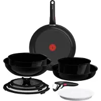 Tefal Pfannen-Set "Ingenio Excellence Keramik", schwarz, Pfannen, Pfannen-Set, abnehmbarer Ingenio-Griff, Thermo-Signal, stapelbar, Induktion