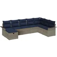 vidaXL Gartensofa-set 8 Stk. Grau und Marineblau Poly-Rattan
