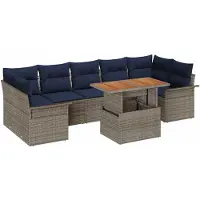 vidaXL Gartensofa-set 8 stk. Grau und Marineblau Poly-Rattan