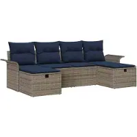 vidaXL Gartensofa-set 6 stk. Grau und Marineblau Poly-Rattan