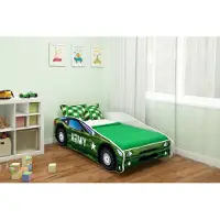 ACMA Jugendbett Kinderbett Auto-Bett Junior Cars Bett Komplett-Set mit Matratze Lattenrost und Rausfallschutz 140x70 cm - CAR-7