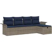 vidaXL Gartensofa-set 5 stk. Grau und Marineblau Poly-Rattan