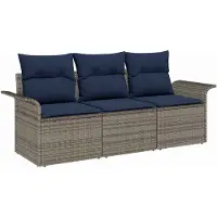 vidaXL Sofa Set 3 stk. 3-Sitzanzahl Grau und Marineblau Poly-Rattan