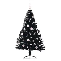 vidaXL Künstlicher vorbeleuchteter Weihnachtsbaum Schwarz 150 cm PVC