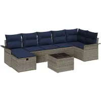 vidaXL Gartensofa-set 8 Stk. Grau und Marineblau Poly-Rattan