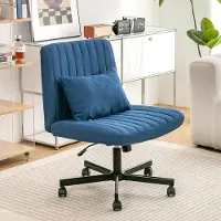 MODFU Bürostuhl Posterstuhl mit Polsterkissen und Rollen,ohne Armlehne,höhenverstellbarem Drehstuhl,Fernsehsessel für Arbeitszimmer,Blau