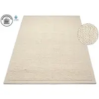 Otto Home Wollteppich "Wolly Rahmen, handgewebt, Wolle" Gr. 4, weiß (natur), B:160cm H:14mm L:230cm, Kunstfaser, Wolle, Teppiche, Wollteppich, einfarbig, Teppich, Wohnzimmer, Schlafzimmer, Esszimmer