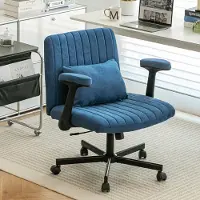 OKWISH Bürostuhl mit Klappbaren Armlehnen und Rollen, Höhenverstellbarer Sessel, Drehstuhl für Wohnzimmer und Arbeitsbereich, Blau